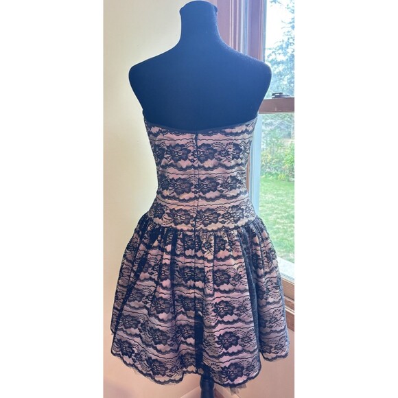 JESSICA McClintock Gunne Sax 90s Black Lace Tulle Drop Waist Strapless Dress 7/8 - Picture 4 of 10